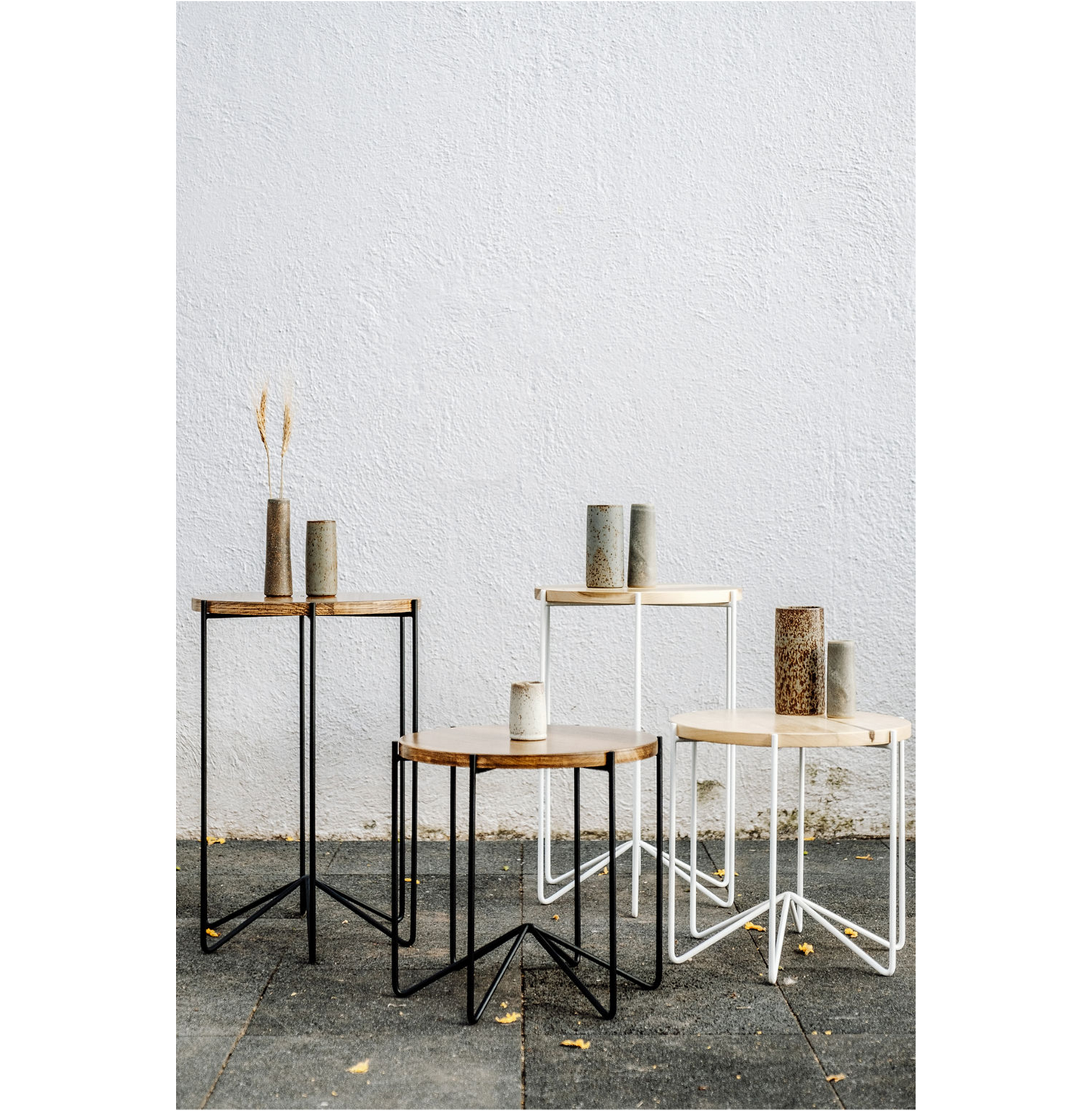 Mesa Ema alta con madera - primamateriamx